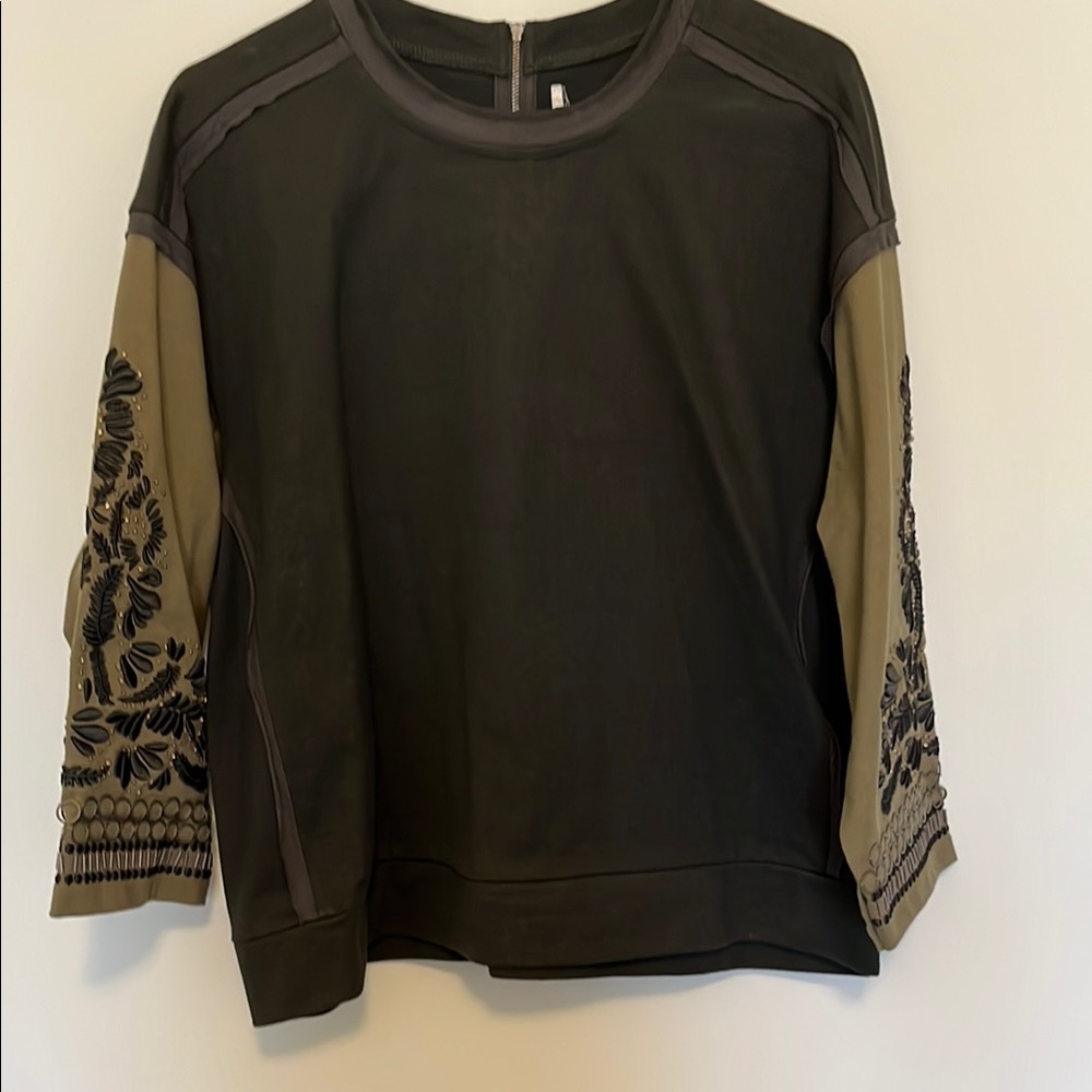 Vintage Madewell Embellished Green and Tan Women's Top